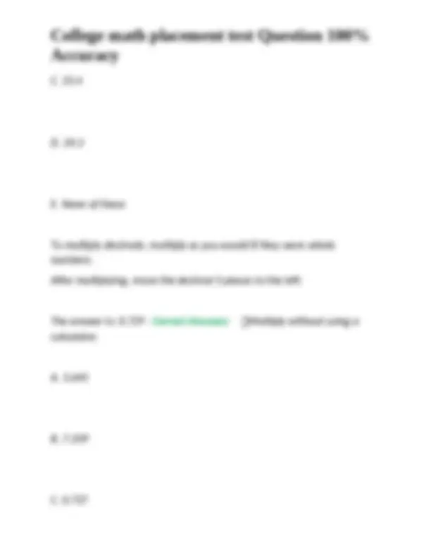 College math placement test Question 100% Accuracy | Exams Nursing ...