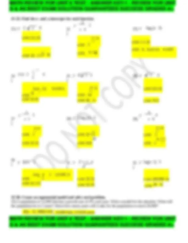 Math Review for Unit 6 Test - Answer Key | Exams Nursing | Docsity