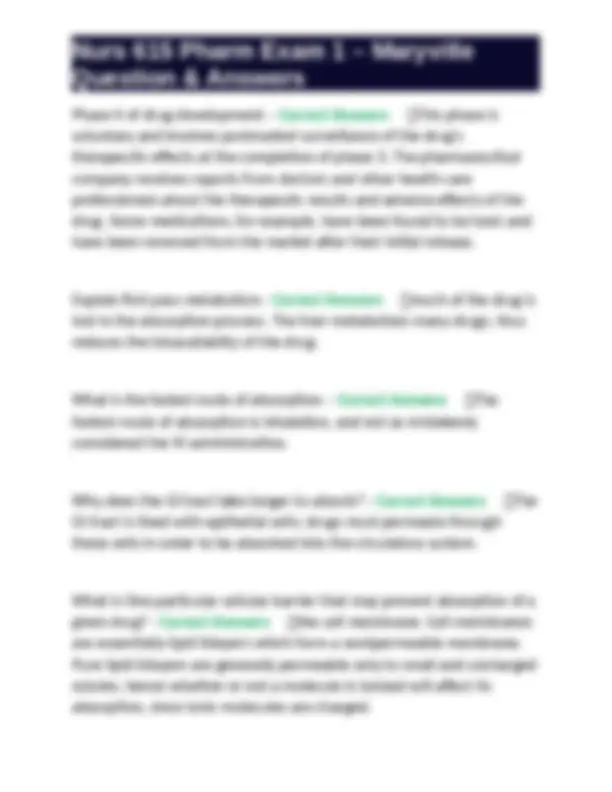 Nurs 615 Pharm Exam 1 – Maryville | Exams Nursing | Docsity