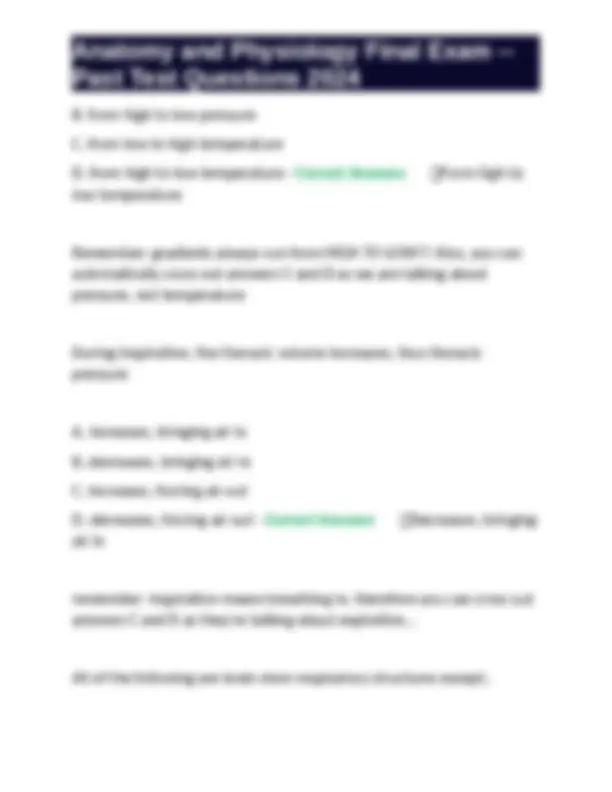 Anatomy and Physiology Final Exam -- Past Test Questions 2024 | Exams ...
