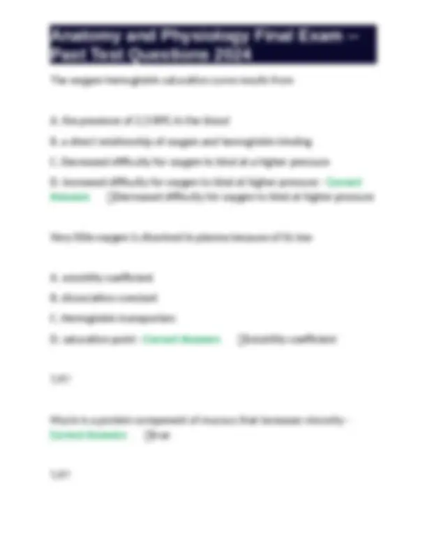 Anatomy and Physiology Final Exam -- Past Test Questions 2024 | Exams ...