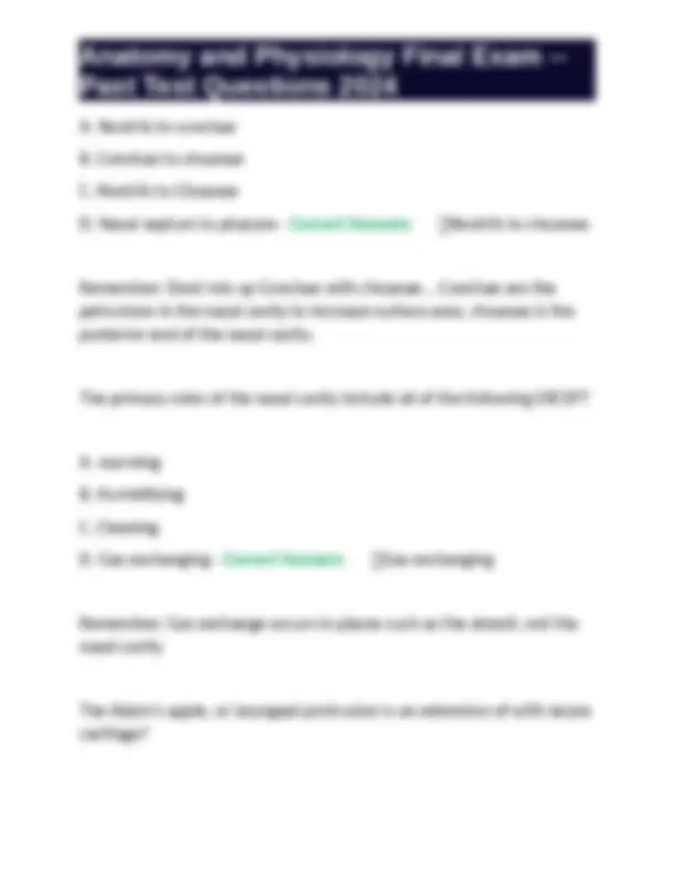 Anatomy and Physiology Final Exam -- Past Test Questions 2024 | Exams ...