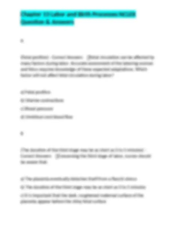 Chapter 13 Labor and Birth Processes NCLEX Question & Answers | Exams ...