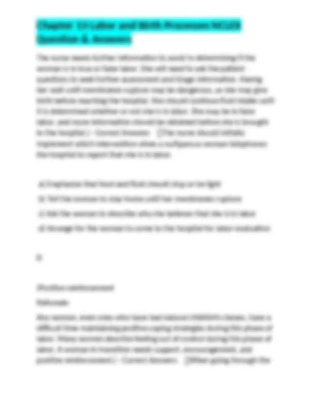 Chapter 13 Labor and Birth Processes NCLEX Question & Answers | Exams ...