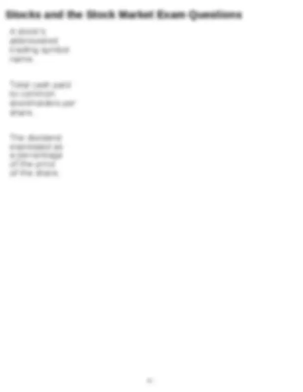 Stock Market Question Stocks and the Stock Market Exam Questions | Exams Economics | Docsity