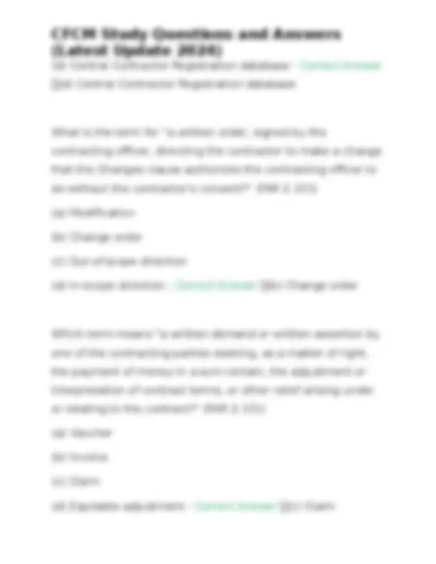 CFCM Study Questions and Answers (Latest Update 2024) | Exams Nursing ...