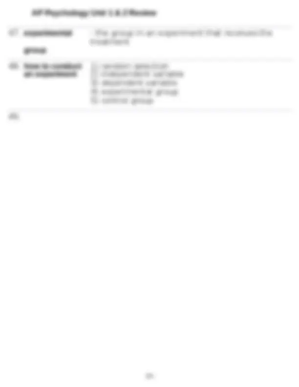 AP Psychology Unit 1 & 2 Review | Exams Psychology | Docsity