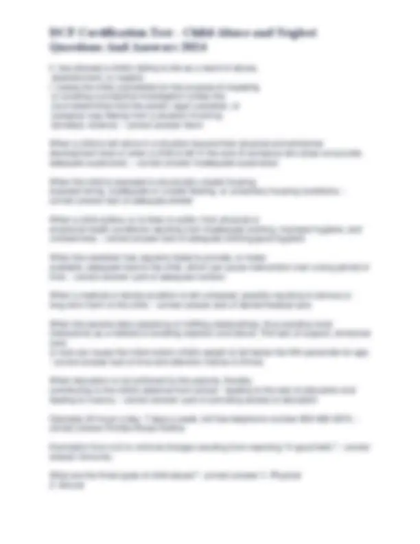 DCF Certification Test - Child Abuse and Neglect Questions And Answers ...
