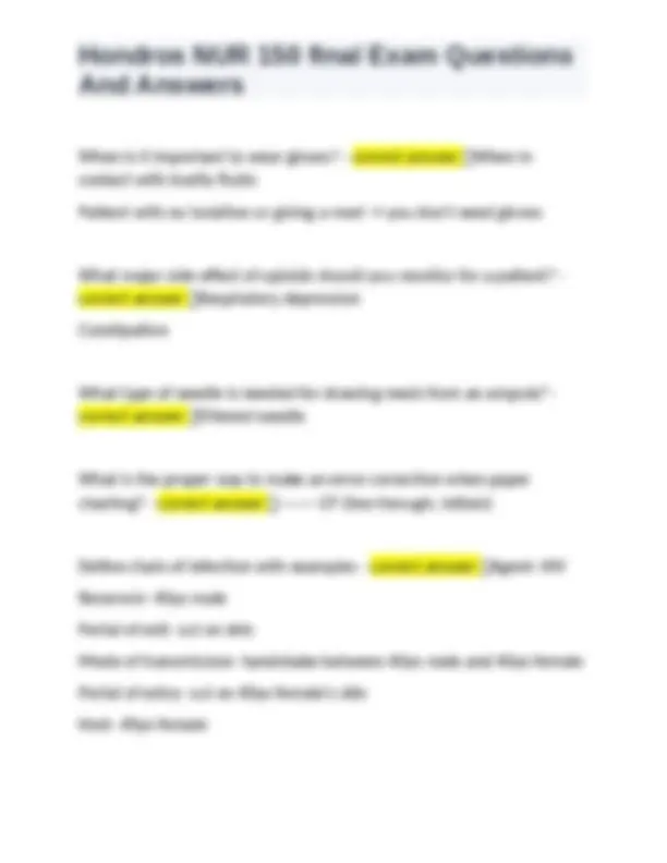 Hondros NUR 150 final Exam Questions And Answers | Exams Nursing | Docsity