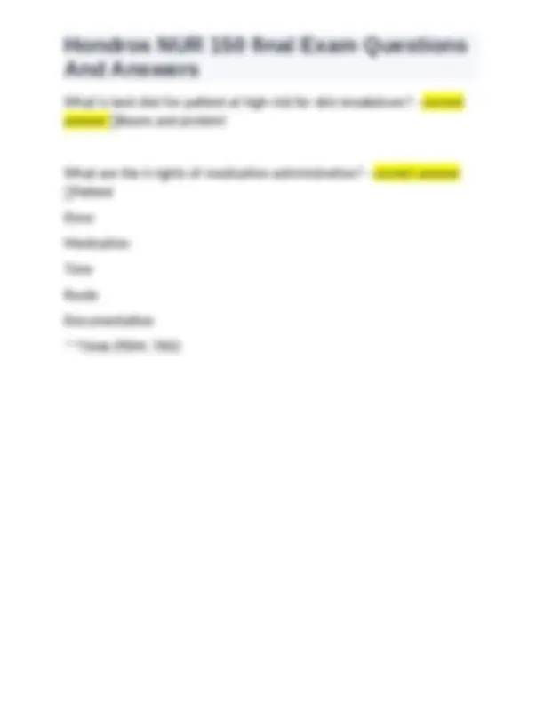 Hondros NUR 150 final Exam Questions And Answers | Exams Nursing | Docsity