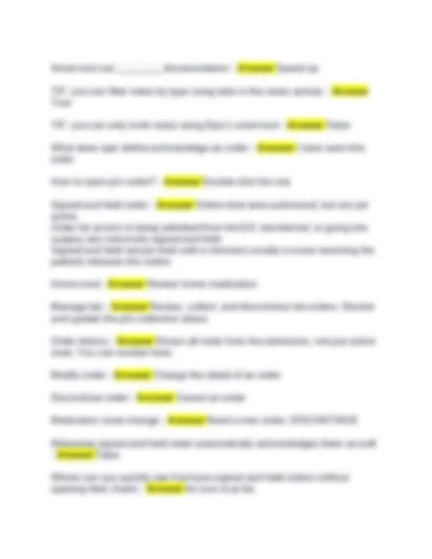 Epic Training 100 Questions with Exact Answers | Exams Nursing | Docsity