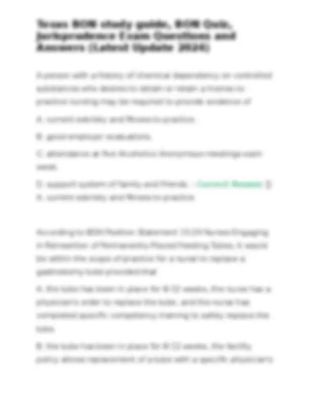 Bons Questions Texas BON study guide, BON Quiz, Jurisprudence Exam Questions and ...