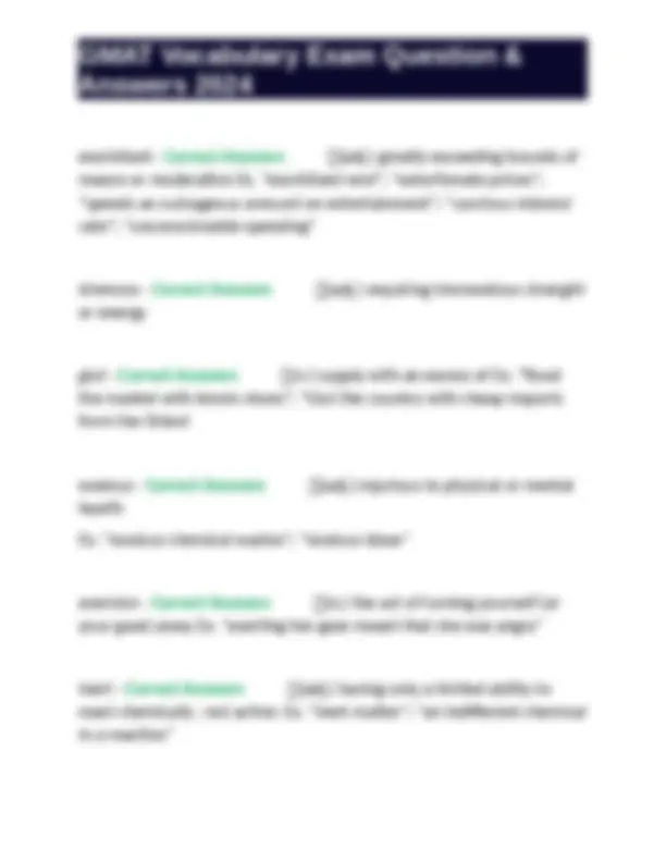 GMAT Vocabulary Exam Question & Answers 2024 | Exams Nursing | Docsity