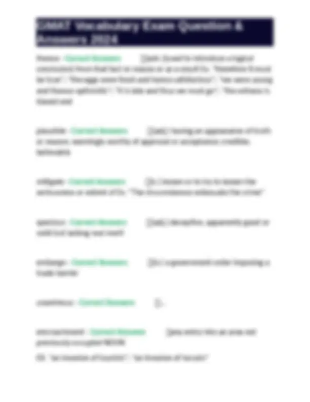 GMAT Vocabulary Exam Question & Answers 2024 | Exams Nursing | Docsity