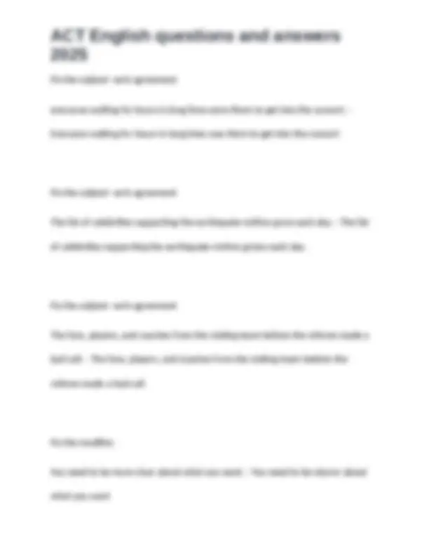 ACT English Questions and Answers | Exams Nursing | Docsity