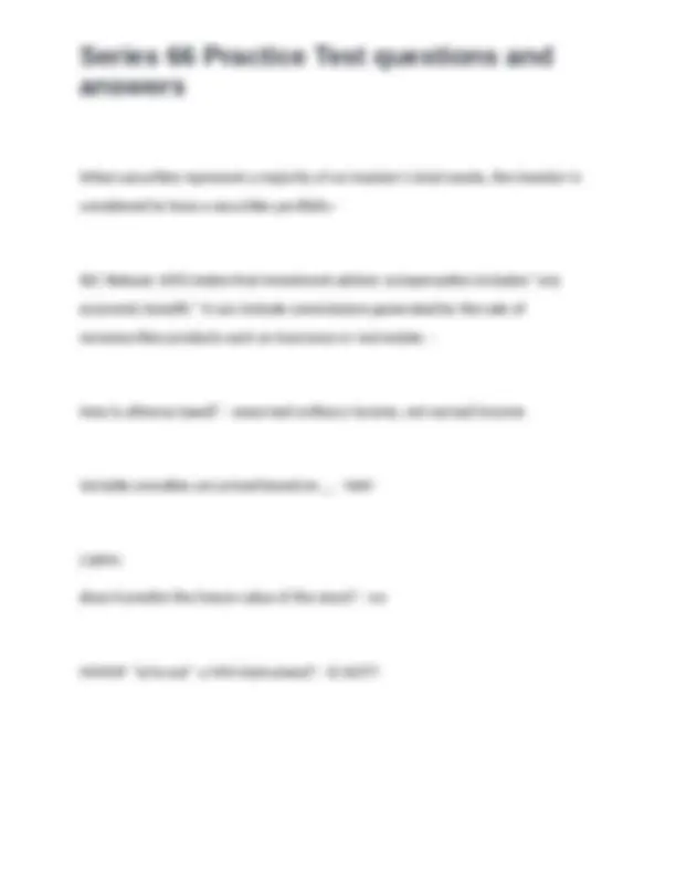 Series 66 Practice Test Questions and Answers | Exams Nursing | Docsity