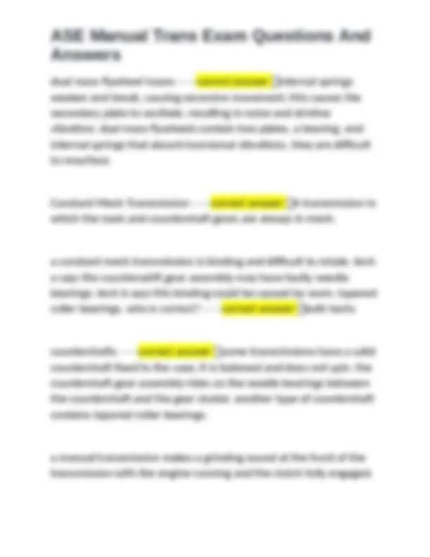 ASE Manual Transmission Exam Questions and Answers | Exams Mechanics ...