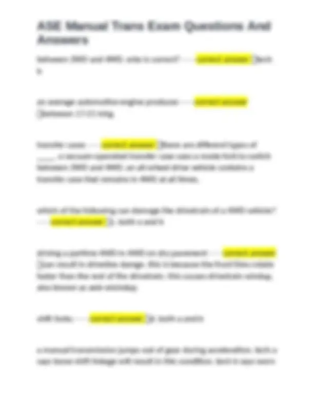 ASE Manual Transmission Exam Questions and Answers | Exams Mechanics ...