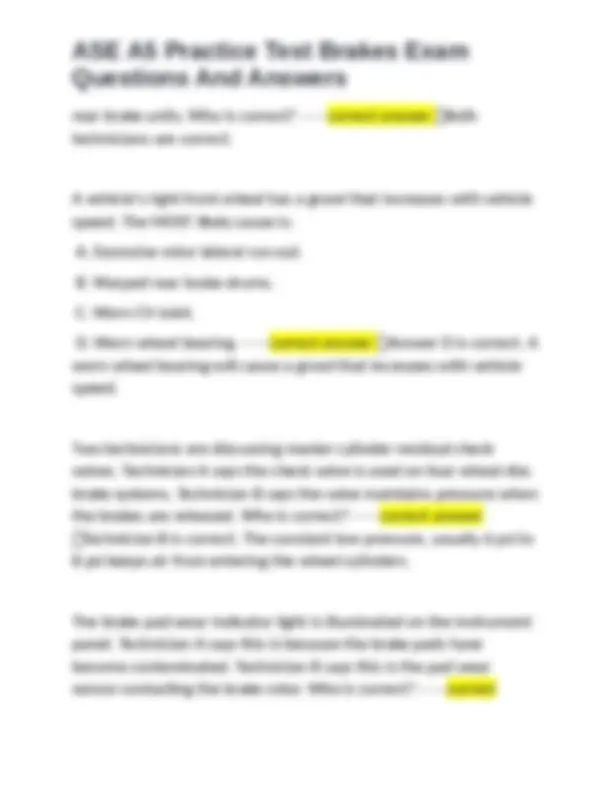 ASE A5 Practice Test Brakes Exam Questions And Answers | Exams ...