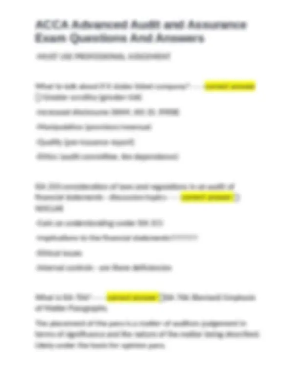 ACCA Advanced Audit and Assurance Exam Questions and Answers | Exams ...