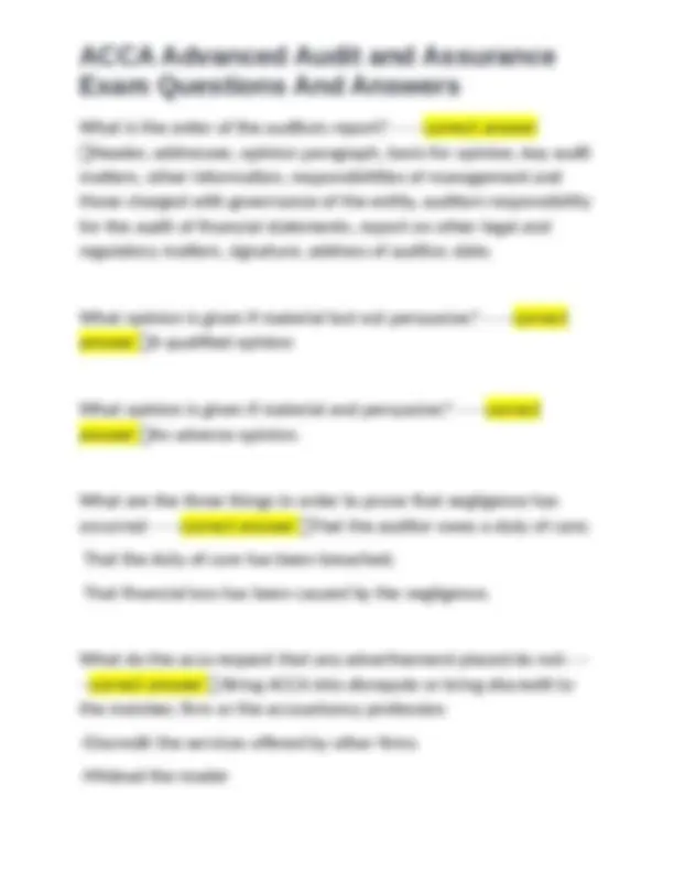 ACCA Advanced Audit and Assurance Exam Questions and Answers | Exams ...