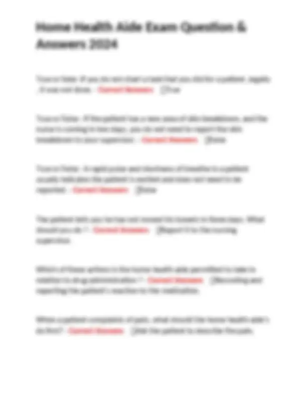 Home Health Aide Exam Questions and Answers 2024 | Exams