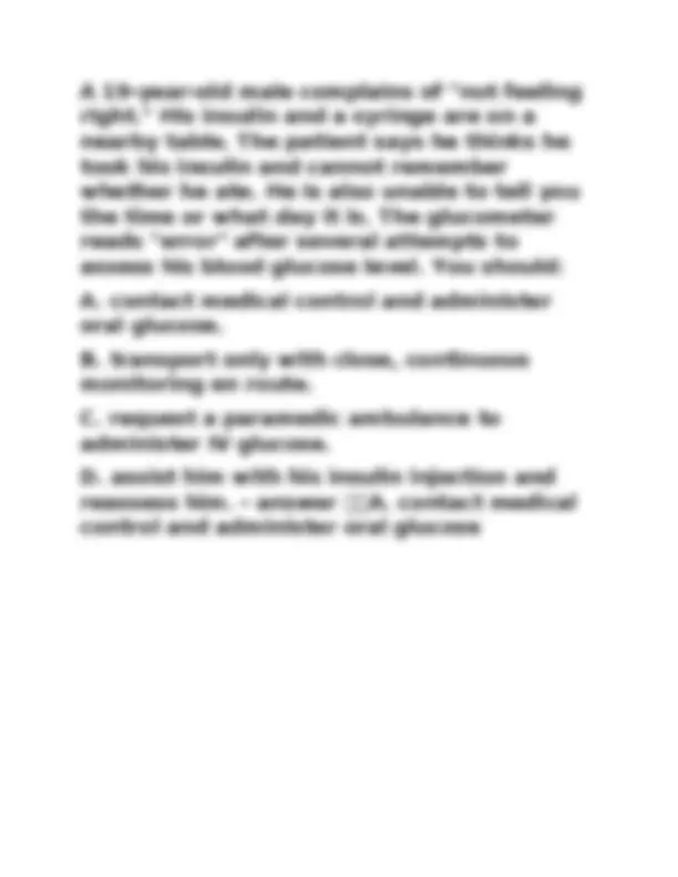 EMT Chapter 20: Endocrine and Hematologic Emergencies - Multiple Choice ...