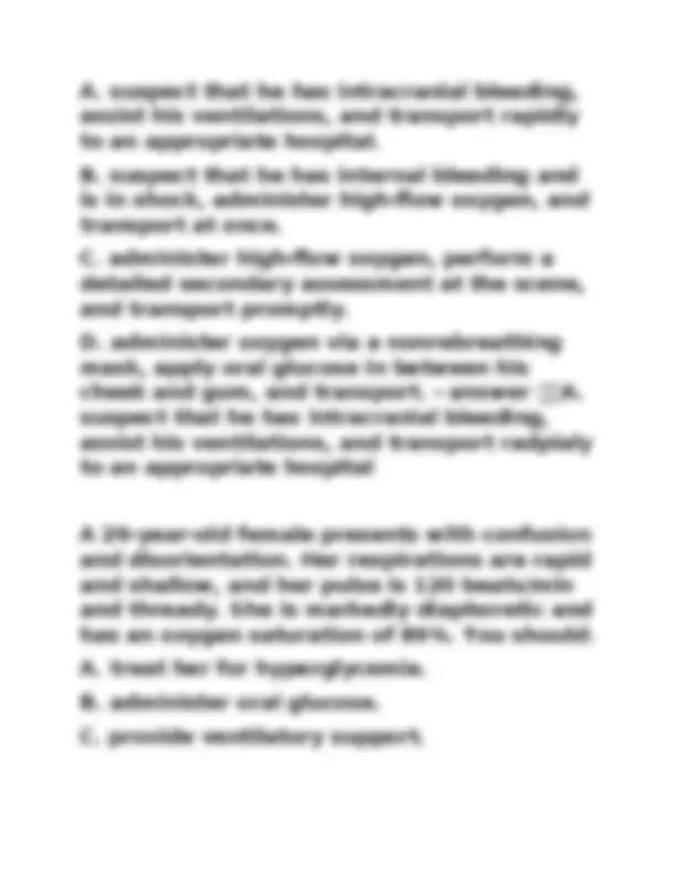 EMT Chapter 20: Endocrine and Hematologic Emergencies - Multiple Choice ...