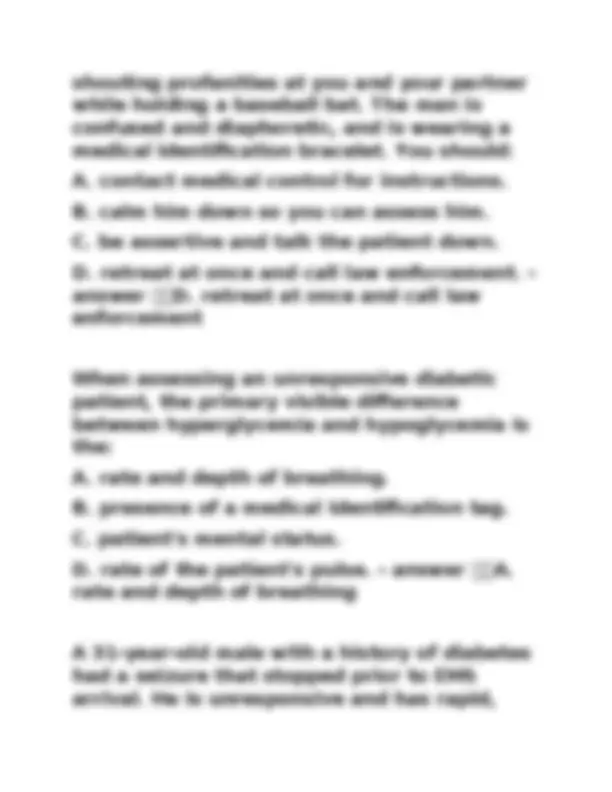 EMT Chapter 20: Endocrine and Hematologic Emergencies - Multiple Choice ...