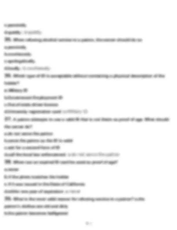 Class 2 Rbs Responsible Beverage Service (RBS) Final Exam Questions and Answers ...