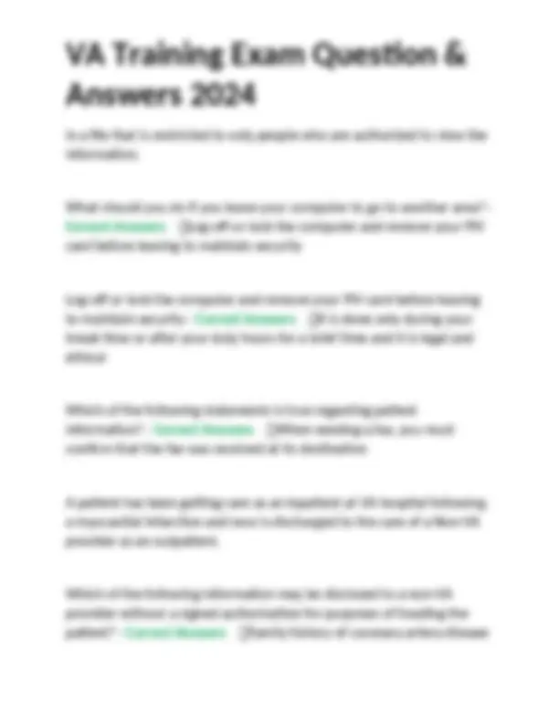 VA Training Exam Questions and Answers 2024 | Exams Nursing | Docsity