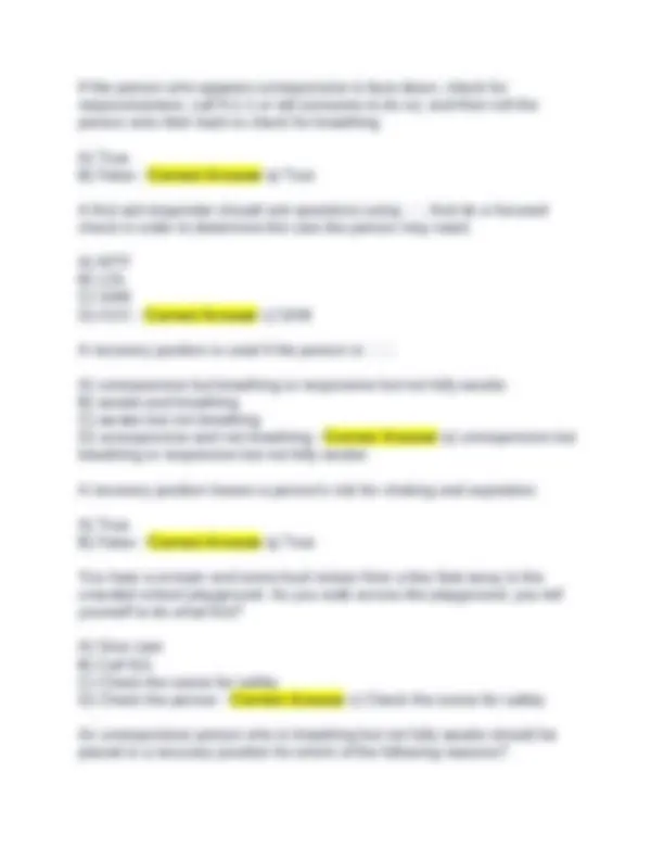 First Aid, CPR, and AED Exam with Answers | Exams Nursing | Docsity