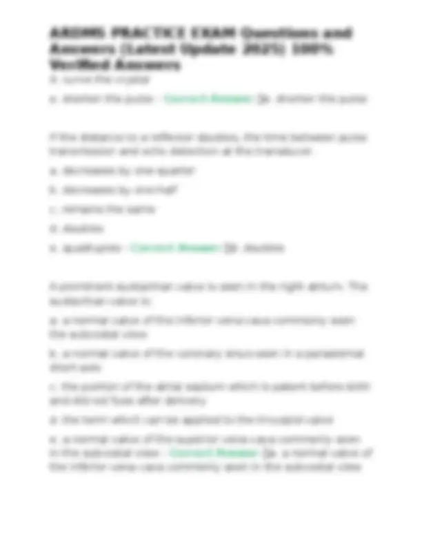 Ardms Rvt Exam Questions ARDMS Practice Exam Questions and Answers (Latest Update 2025) | Exams ...