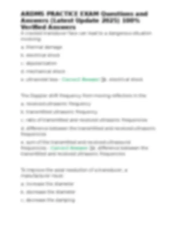 Ardms Rvt Exam Questions ARDMS Practice Exam Questions and Answers (Latest Update 2025) | Exams ...