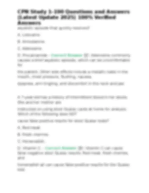 CPN Study 1-100 Questions and Answers: Medical Case Scenarios and ...