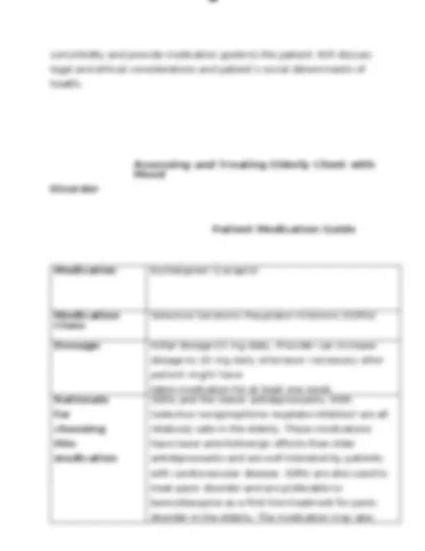 NURS 6630 Week 3 Assignment; Assessing and Treating Elderly Client with ...