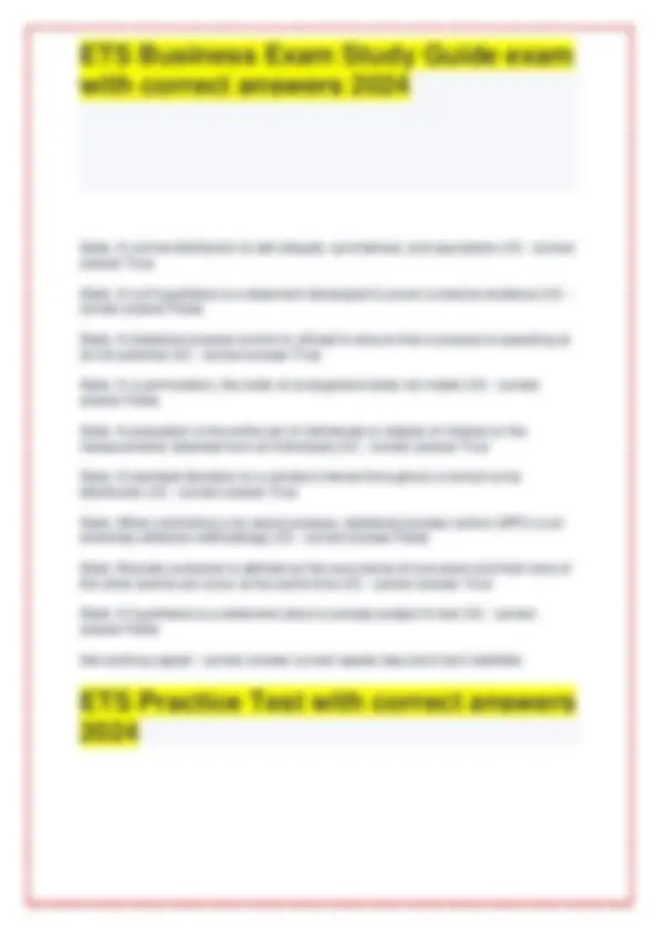 ETS Business Exam Study Guide exam with correct answers 2024 | Exams ...