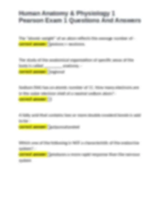 Human Anatomy & Physiology 1 Pearson Exam 1 Questions And Answers ...