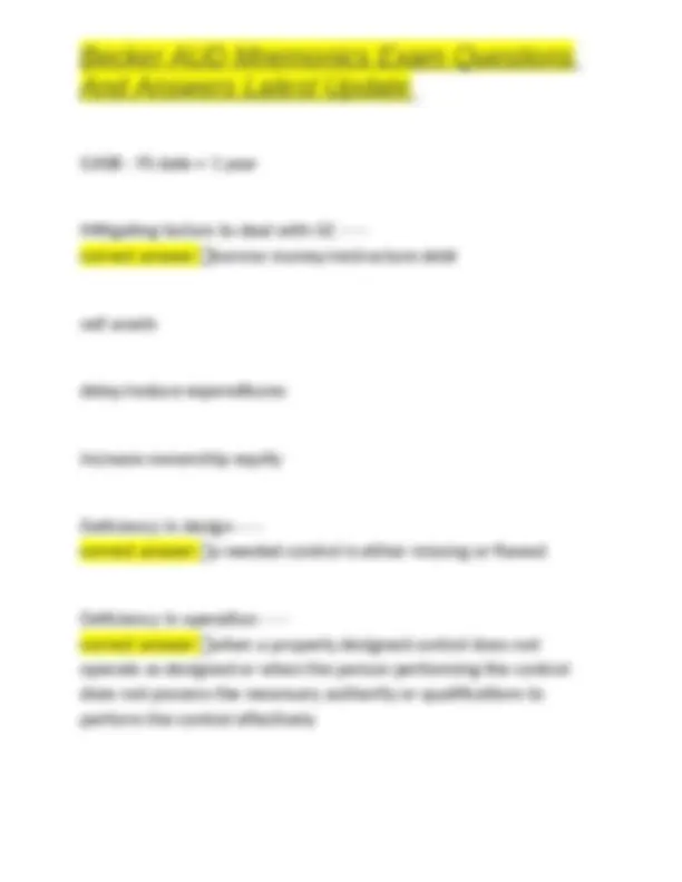 Becker AUD Mnemonics Exam Questions and Answers | Exams Auditing | Docsity
