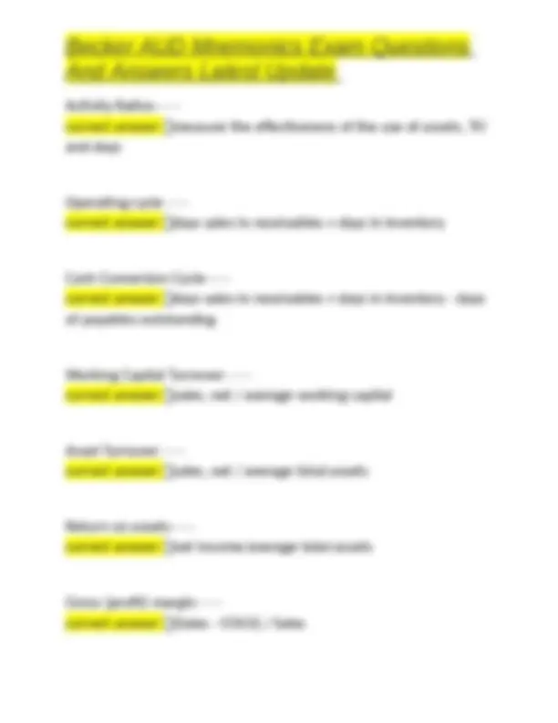 Becker AUD Mnemonics Exam Questions and Answers | Exams Auditing | Docsity