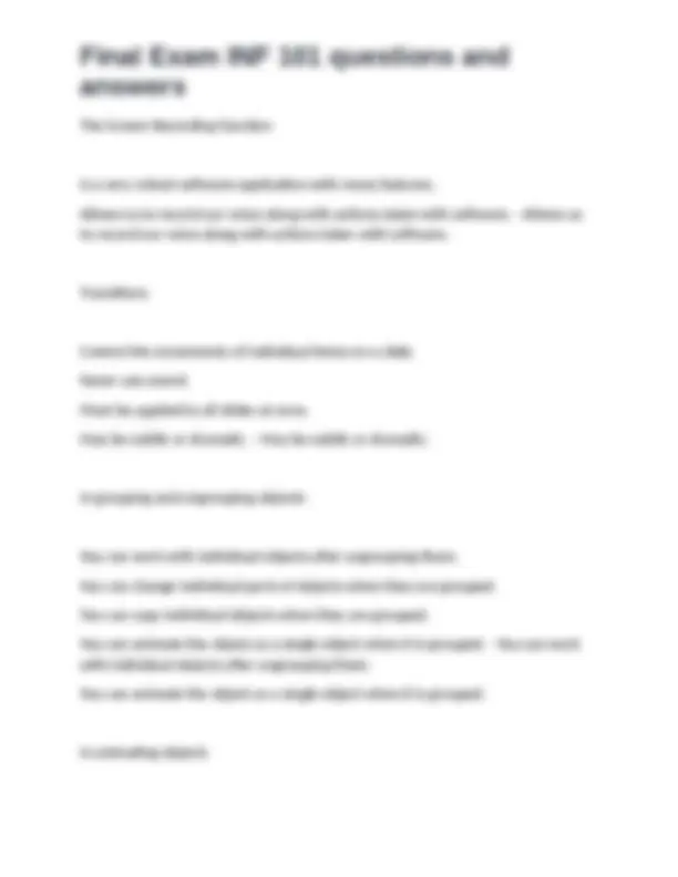INF 101 Final Exam Questions and Answers: Data Visualization and Excel ...