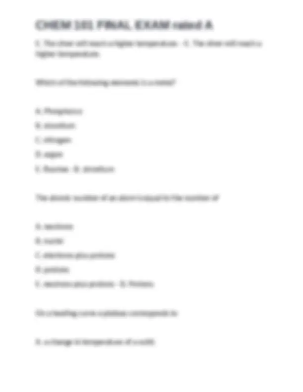 CHEM 101 Final Exam: Multiple Choice Questions and Answers | Exams ...