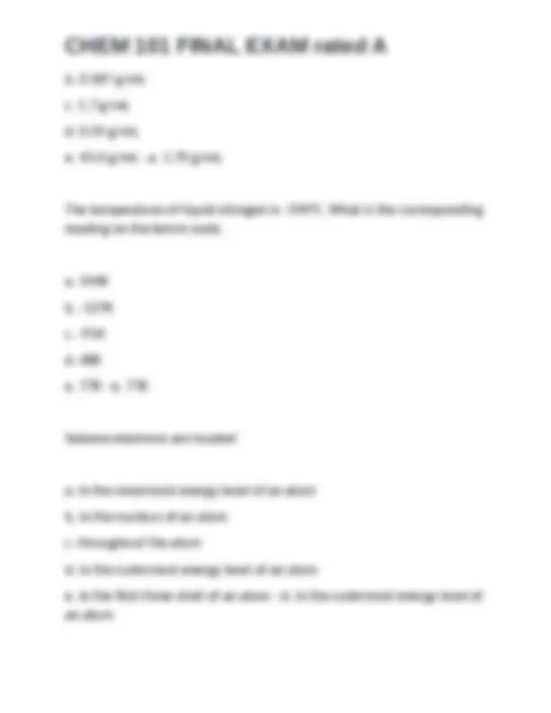 CHEM 101 Final Exam: Multiple Choice Questions and Answers | Exams ...