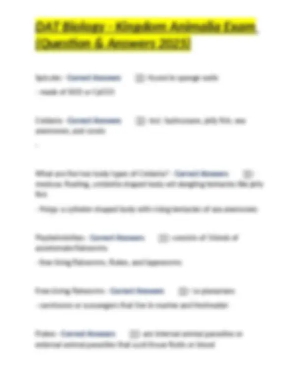 DAT Biology - Kingdom Animalia Exam: Questions and Answers | Exams ...