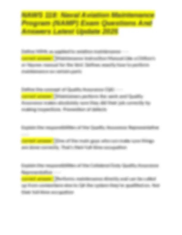 NAWS 118: Naval Aviation Maintenance Program (NAMP) Exam Questions and ...