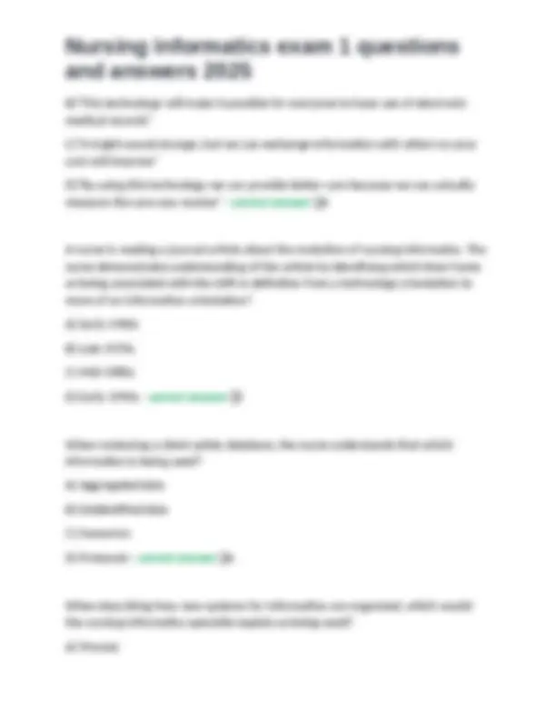 Nursing Informatics Exam 1 Questions and Answers 2025 | Exams Nursing ...