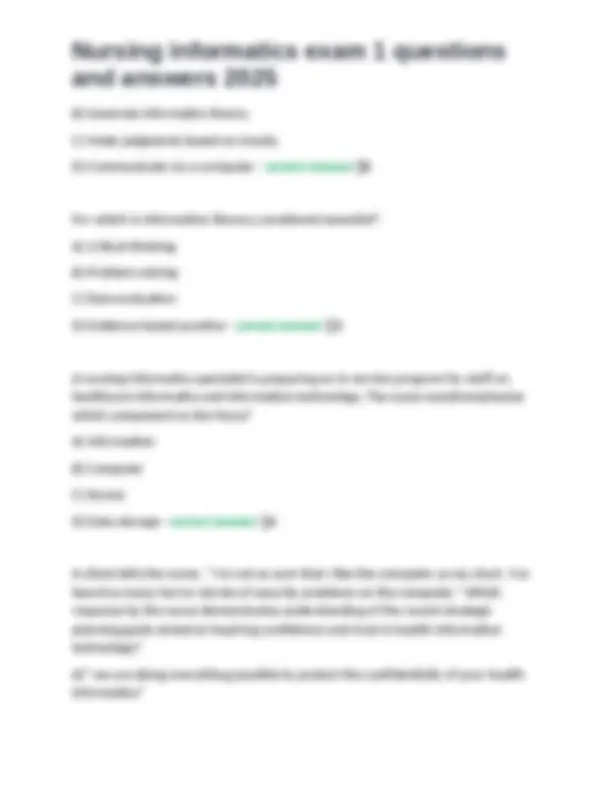 Nursing Informatics Exam 1 Questions and Answers 2025 | Exams Nursing ...