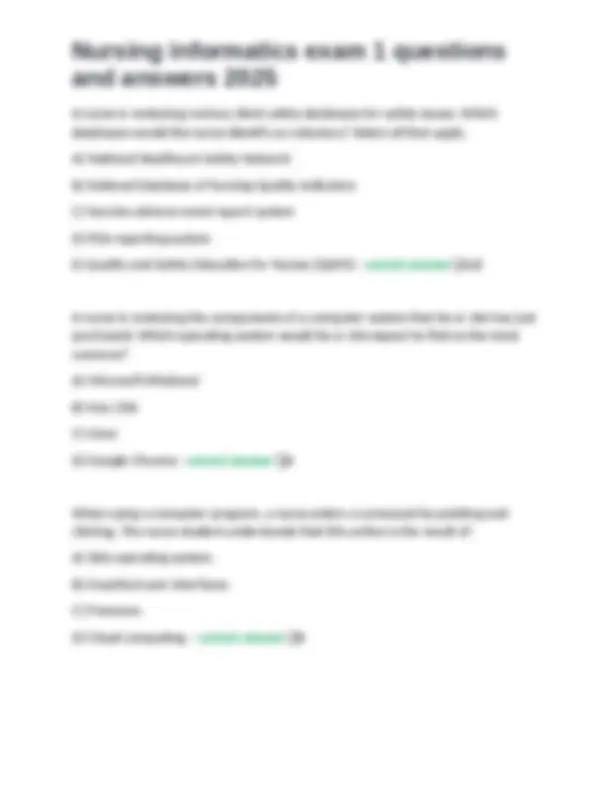Nursing Informatics Exam 1 Questions and Answers 2025 | Exams Nursing ...