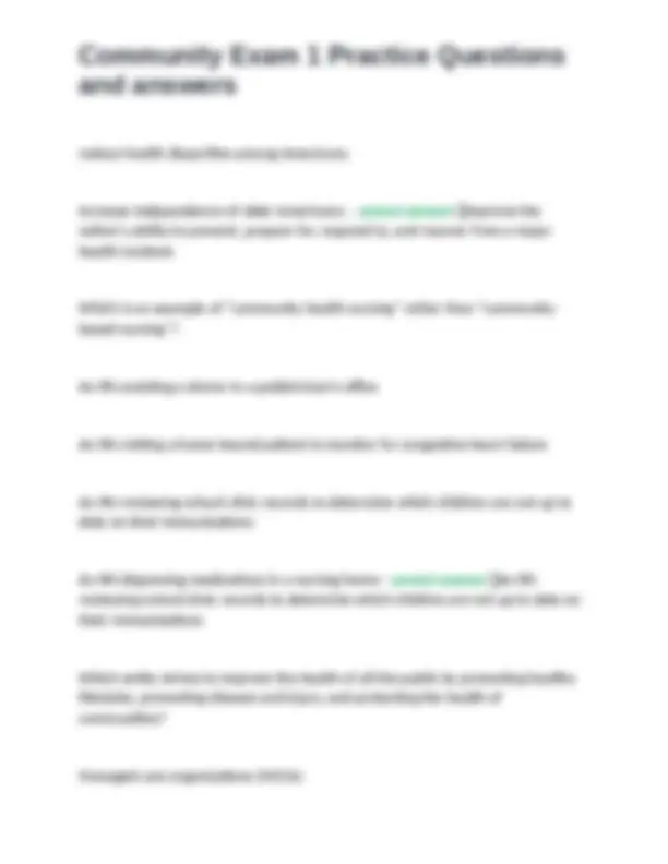 Community Health Nursing Exam 1 Practice Questions and Answers | Exams ...