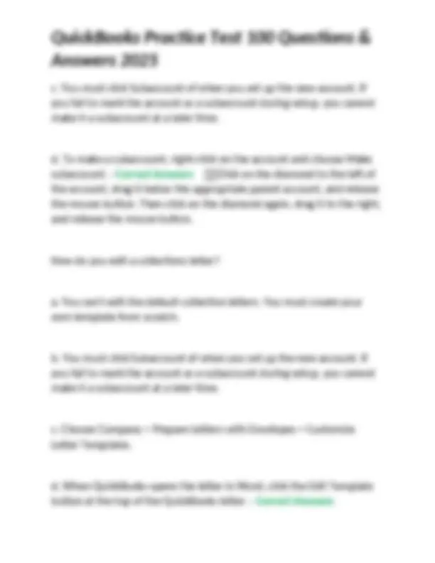 Quickbooks Practice Set QuickBooks Practice Test: 100 Questions & Answers 2025 | Exams Nursing ...